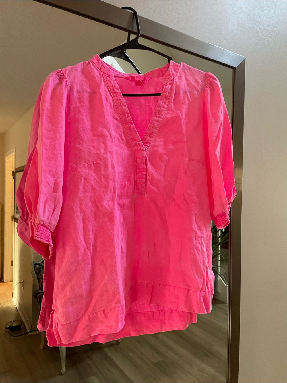 Lilly Pulitzer Bright Hot Pink V-Neck Linen Tunic